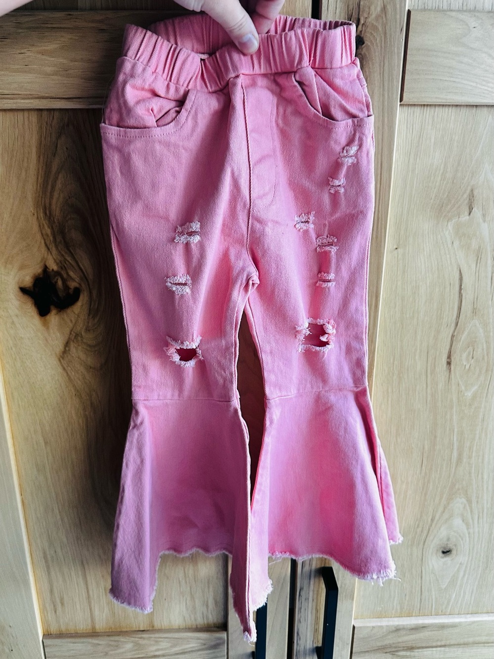 Girls Pink Pull-On Jeans with Ripped Detail NWT Flare Bottom